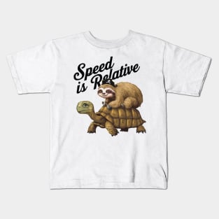 Funny Lazy Pirate Sloth Riding Tortoise Speed is Relative Kids T-Shirt